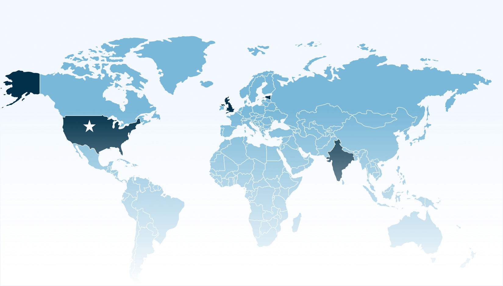 Map of the world highlighting where Monaeo employees are located